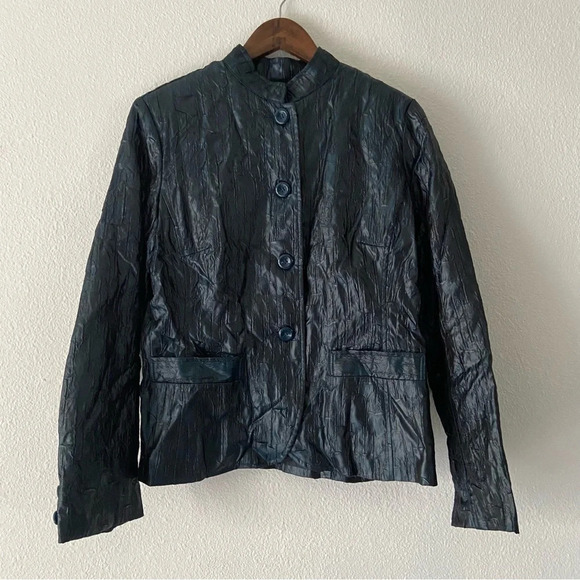Erin London Vintage Grunge Gothic Crinkle Faux Leather Blazer Jacket Medium - Picture 4 of 14